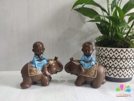 Dupla de budas infantis nos elefantes 13 cm - marrom e azul - Image 2