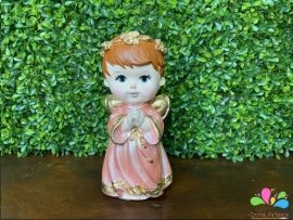 Anjo da Guarda infantil 18 cm - manto rosa e cabelo ruivo - Image 3