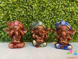 Trio de ganeshas infantis da sabedoria 10 cm - vermelho, verde e azul - Image 2