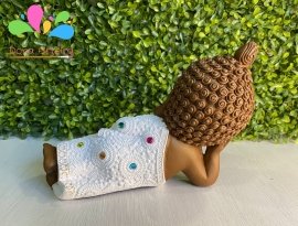 Buda sidarta infantil deitado 14 cm - branco e marrom - Image 2