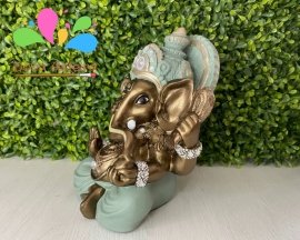 Kit buda sidarta posição bhairava mudra 23 cm e ganesha infantil 22 cm - verde alecrim e bronze velho - Image 2