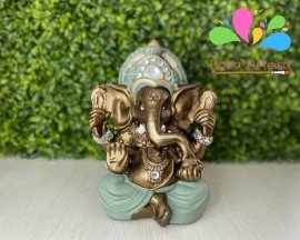 Kit buda sidarta posição bhairava mudra 23 cm e ganesha infantil 22 cm - verde alecrim e bronze velho - Image 3