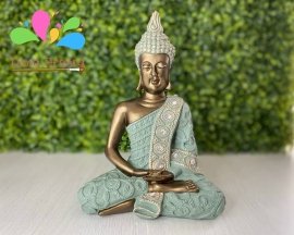 Kit buda sidarta posição bhairava mudra 23 cm e ganesha infantil 22 cm - verde alecrim e bronze velho - Image 4