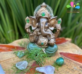 Kit buda sidarta posição bhairava mudra 23 cm e ganesha infantil 22 cm - verde oliva e bronze velho - Image 2