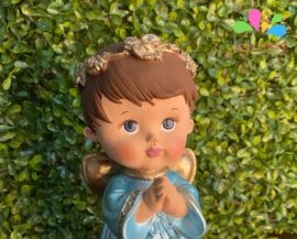 Anjo da Guarda infantil 18 cm - manto azul metálico e cabelo marrom - Image 2